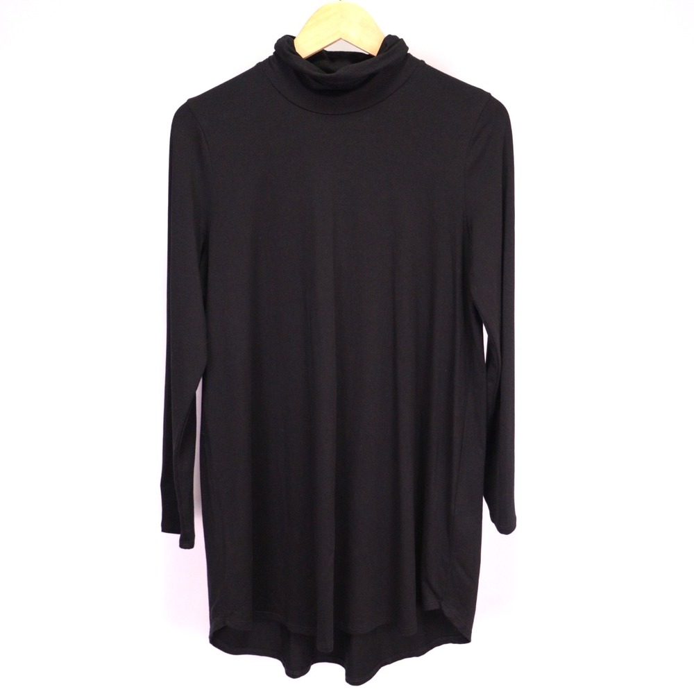 Eileen Fisher Turtleneck Top Black Tunic Long Sleeve Slinky Stretch Lyocell Sz M
